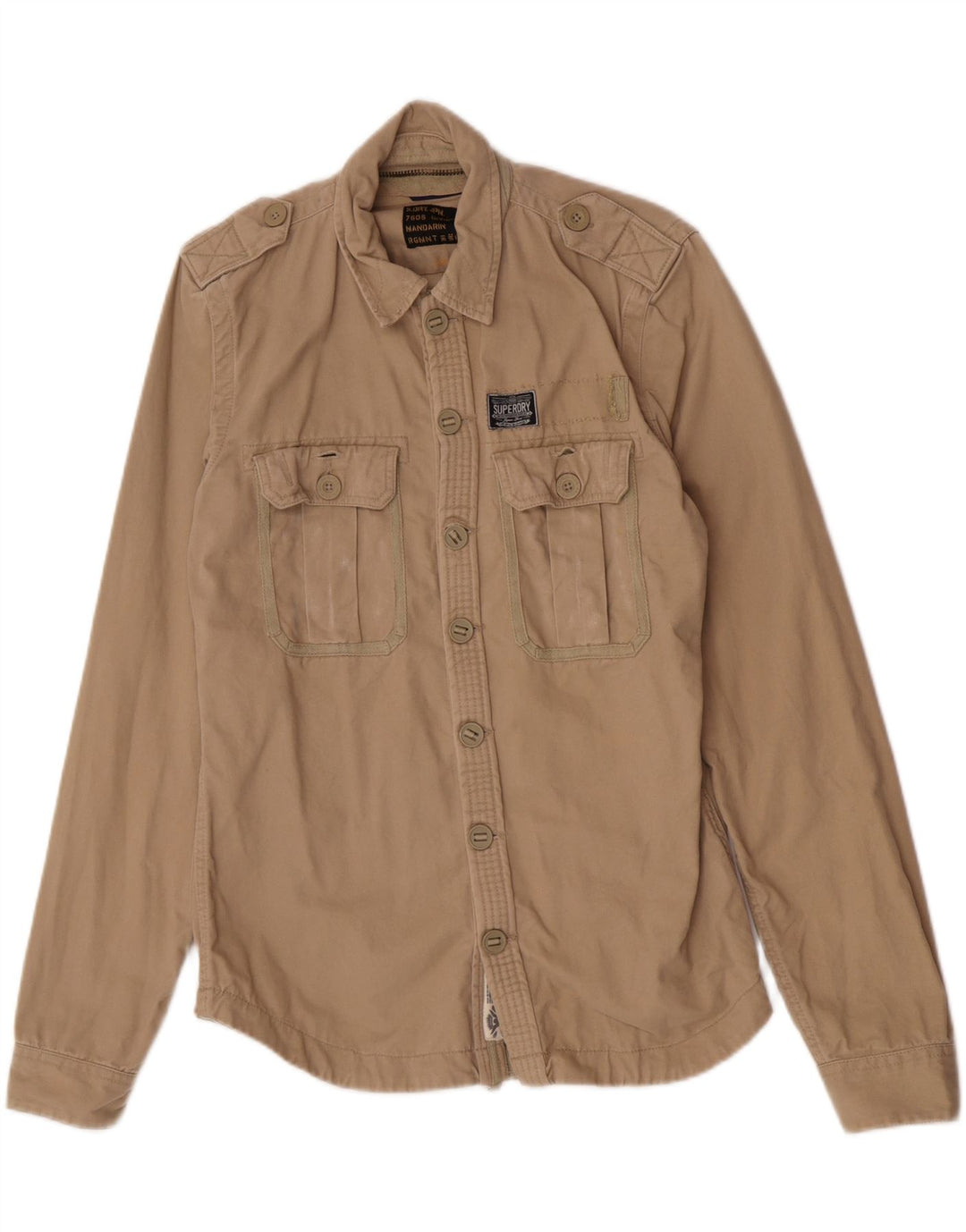 Camisa militar masculina Superdry grande algodão bege
