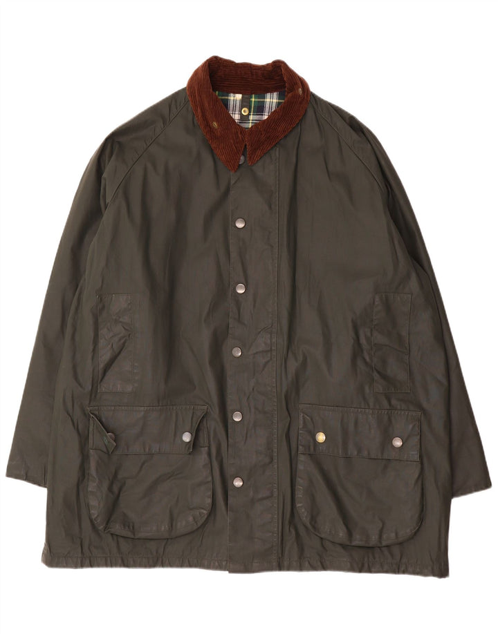 Jaqueta masculina vintage de algodão encerado com ajuste solto grande verde