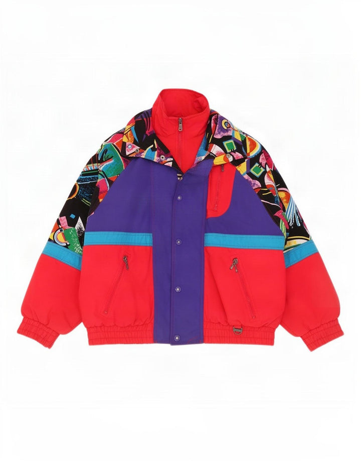 Jaqueta de esqui masculina Rodeo UK 40 grande nylon geométrico multicolorido