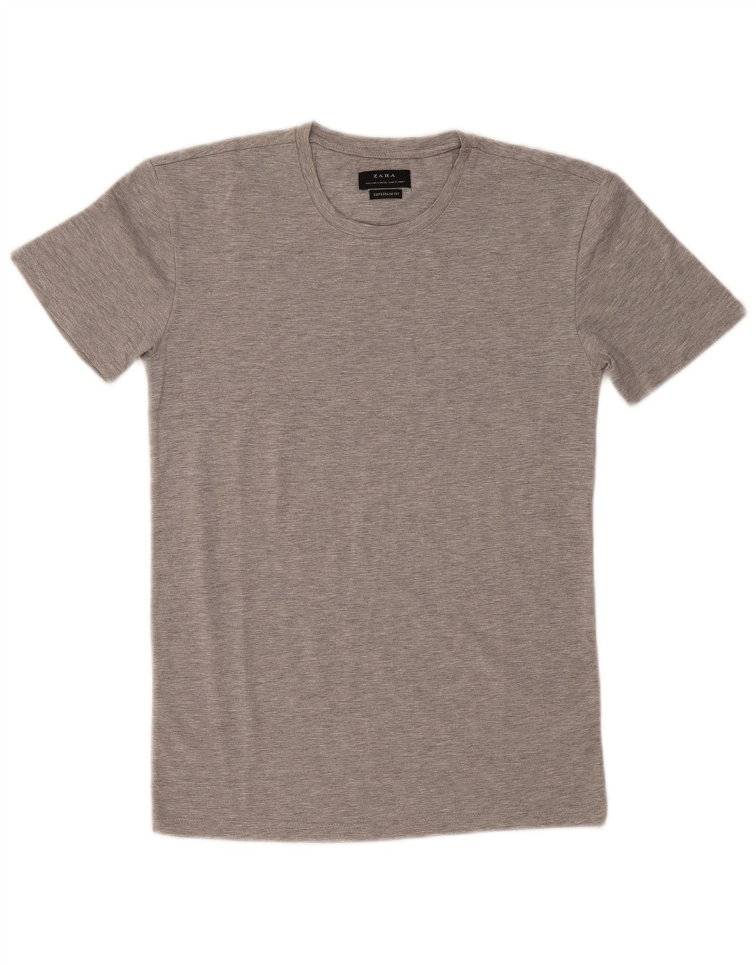 Camiseta masculina Zara Super Slim Fit top pequeno cinza manchado