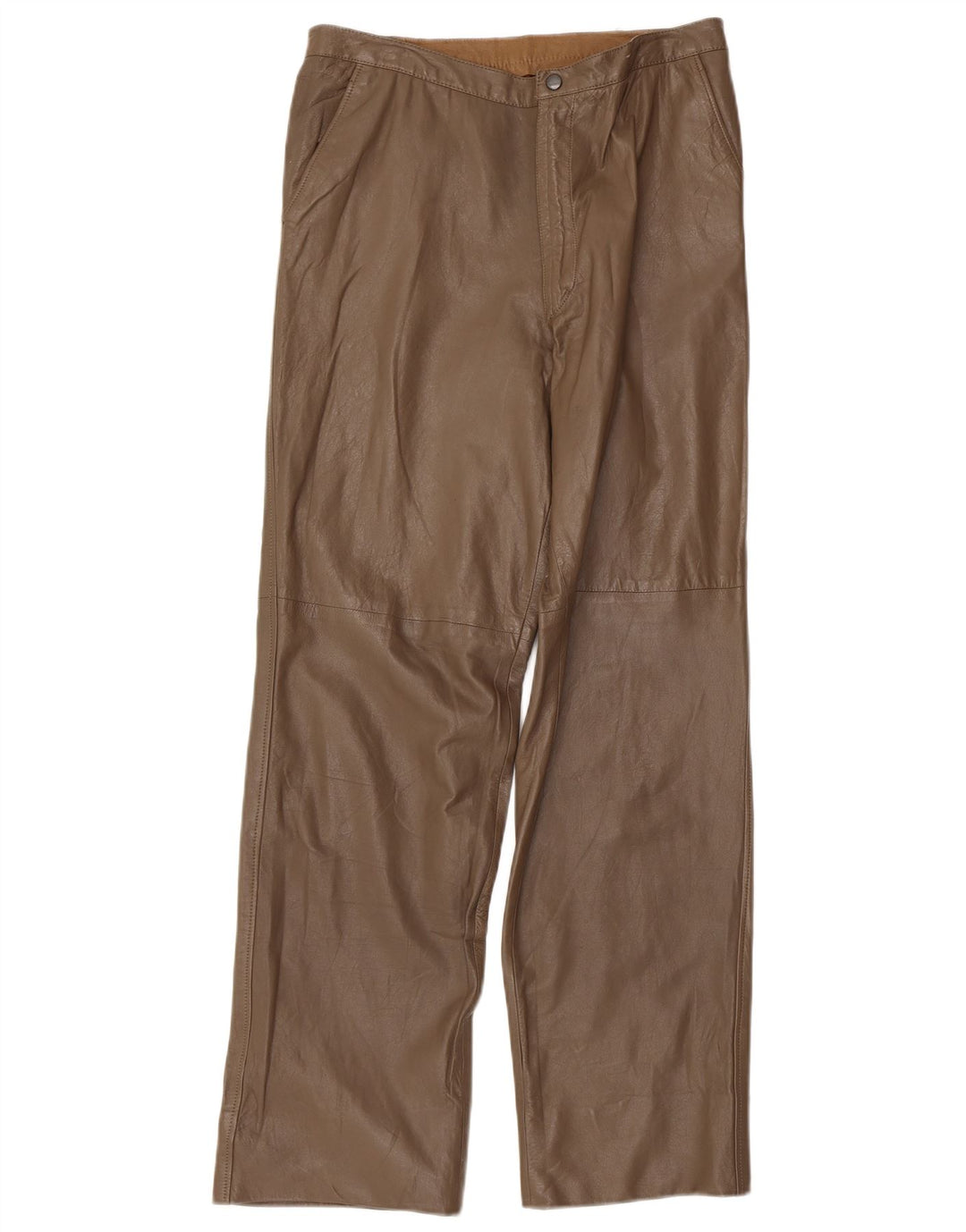 Calças de couro femininas vintage W32 L30 marrom