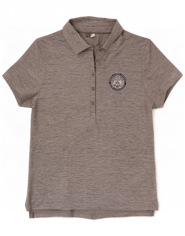 Camisa polo feminina Under Armour Heat Gear Reino Unido 14 grande poliéster manchado cinza