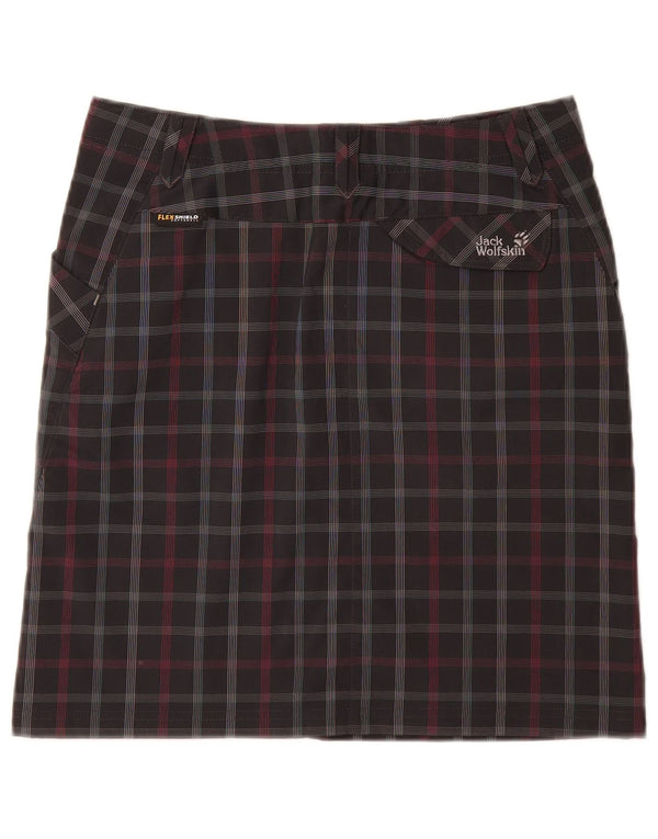 Saia reta feminina Jack Wolfskin Reino Unido 8/10 pequena W28 xadrez preta