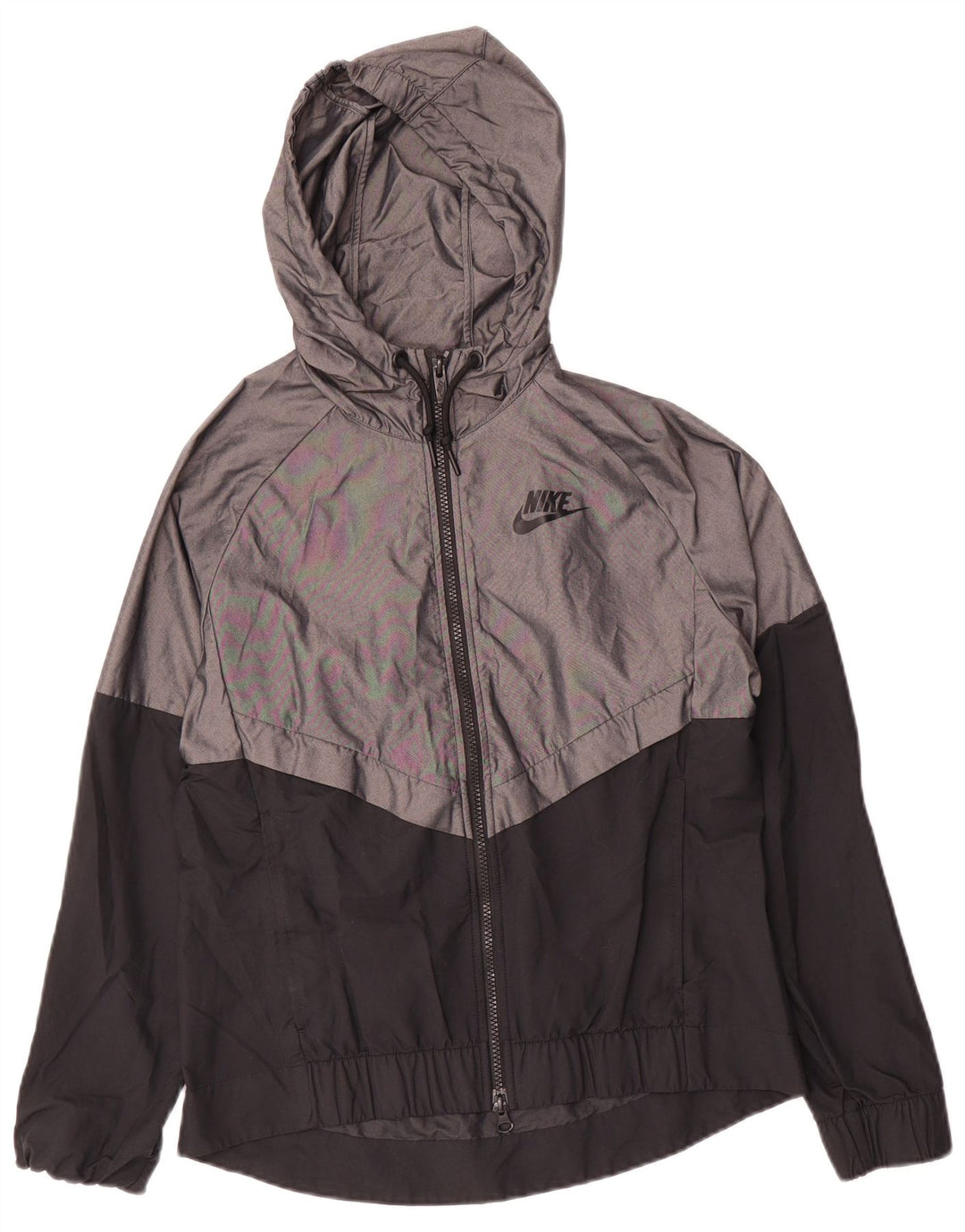 Jaqueta de chuva feminina Nike com capuz UK 10 pequena cinza colorblock nylon