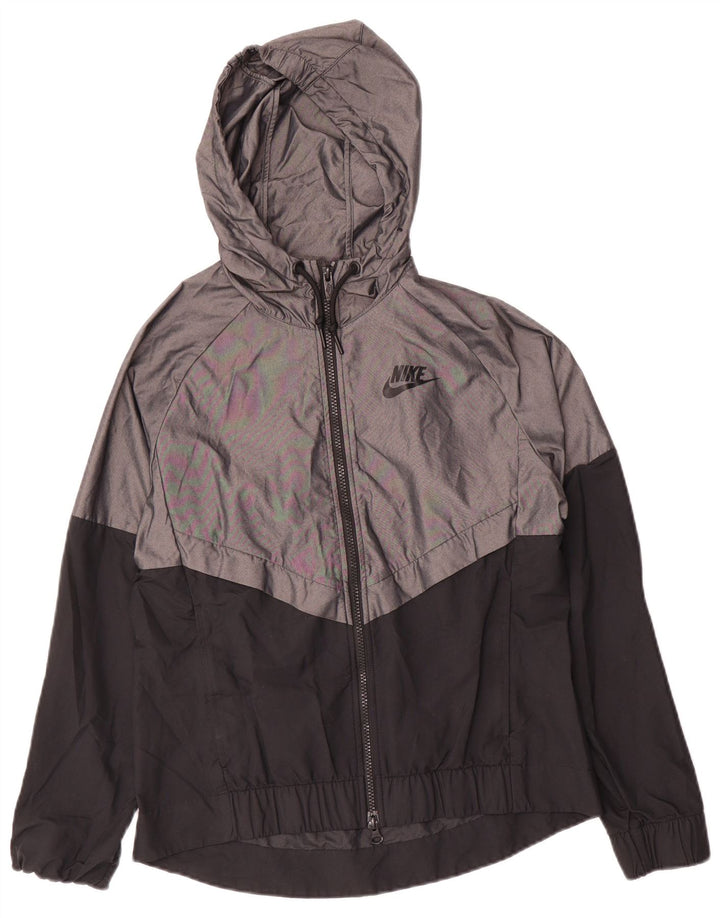 Jaqueta de chuva feminina Nike com capuz UK 10 pequena cinza colorblock nylon