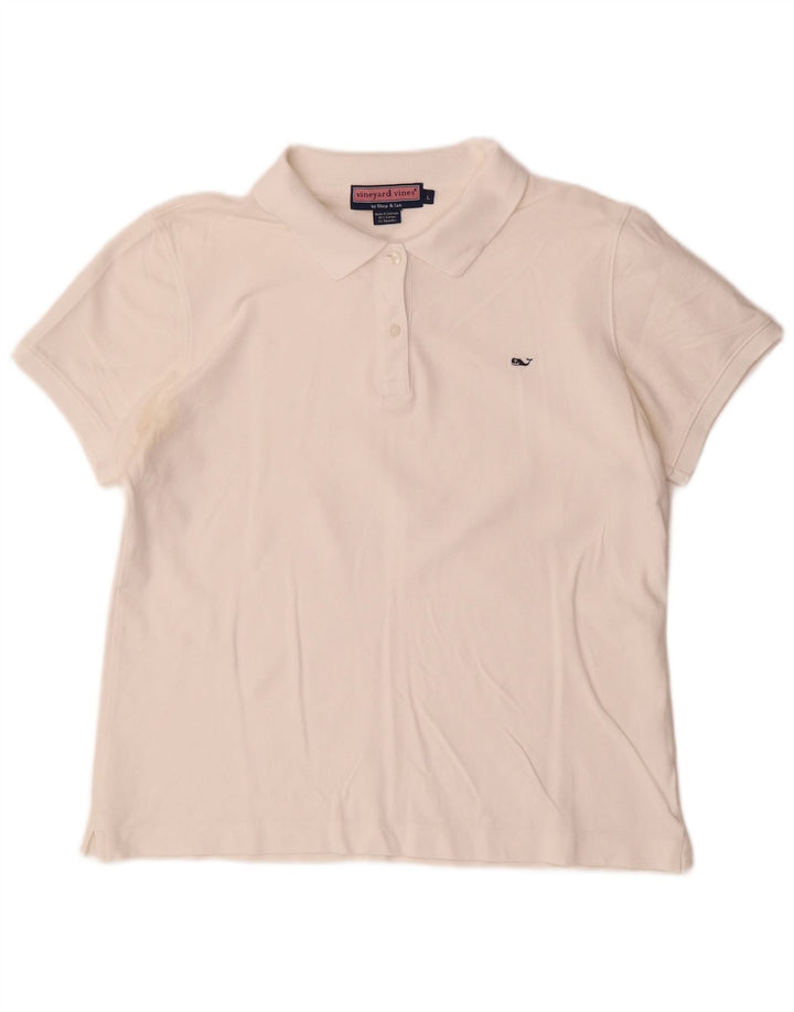 Camisa polo feminina VINEYARD VINES Reino Unido 16 grande algodão branco