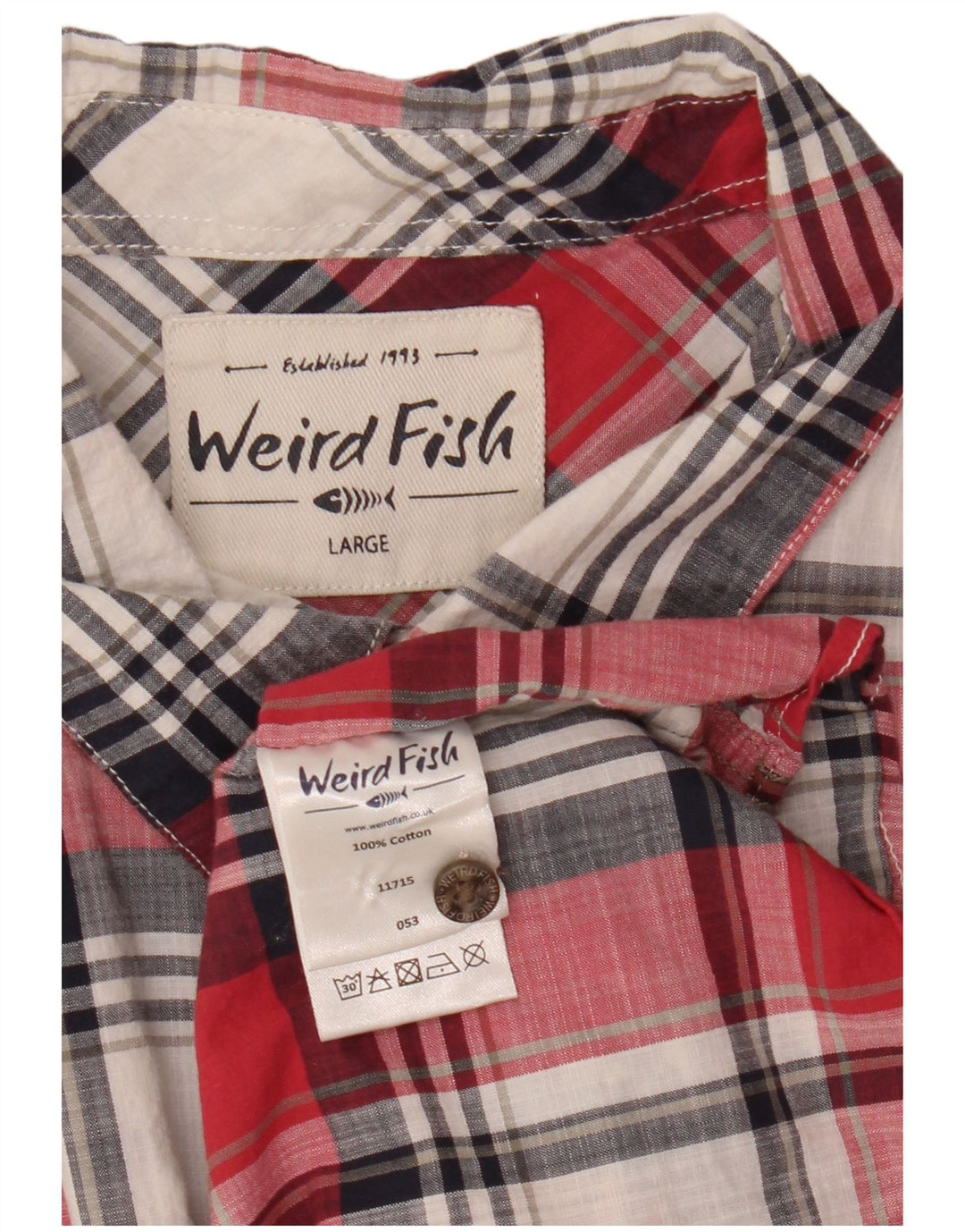 Camisa masculina de manga curta Weird Fish, grande algodão xadrez vermelho