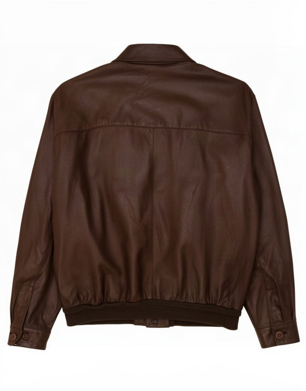 Jaqueta de couro bomber masculina vintage IT 54 2XL marrom