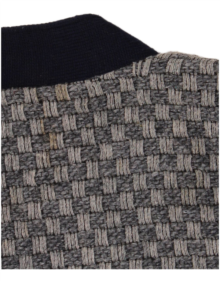 Suéter cardigã masculino vintage médio azul marinho geométrico