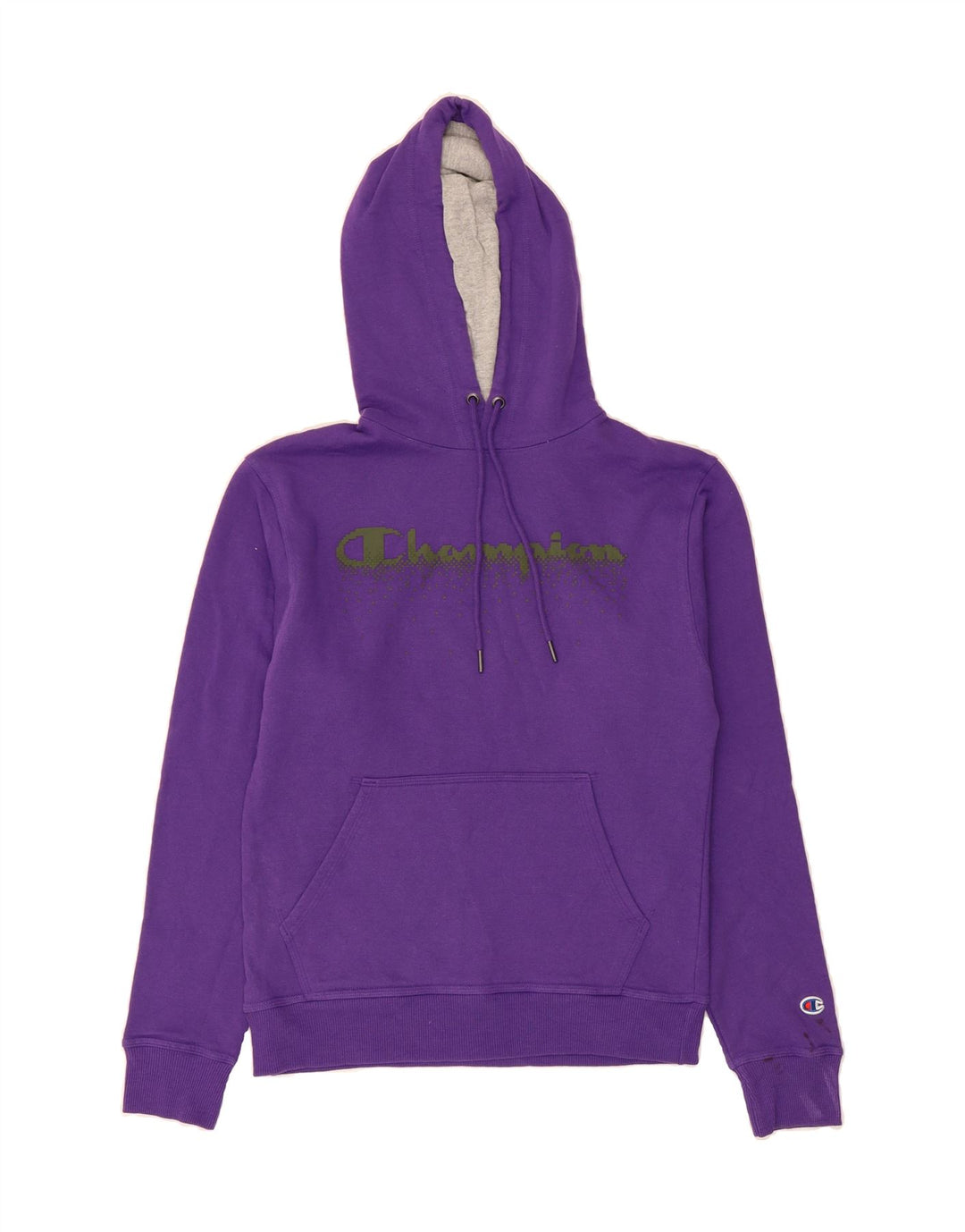 CHAMPION Mens Graphic Hoodie Jumper Small Purple Cotton Vintage Champion and Second-Hand Champion from Messina Hembry 