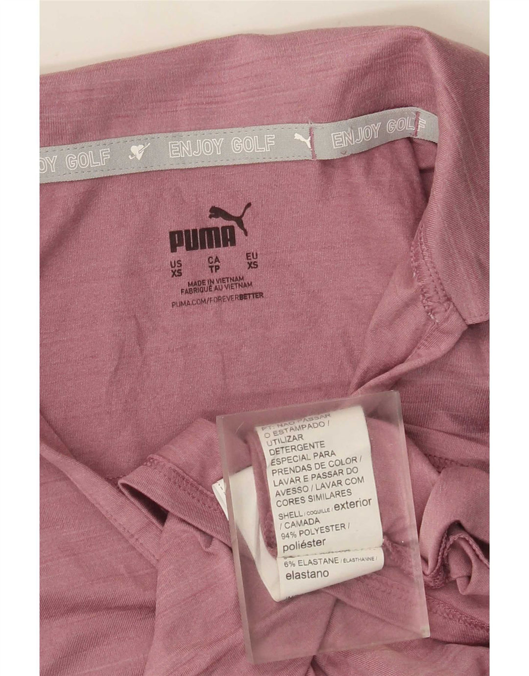 Camisa polo feminina Puma UK 6 XS rosa poliéster manchado