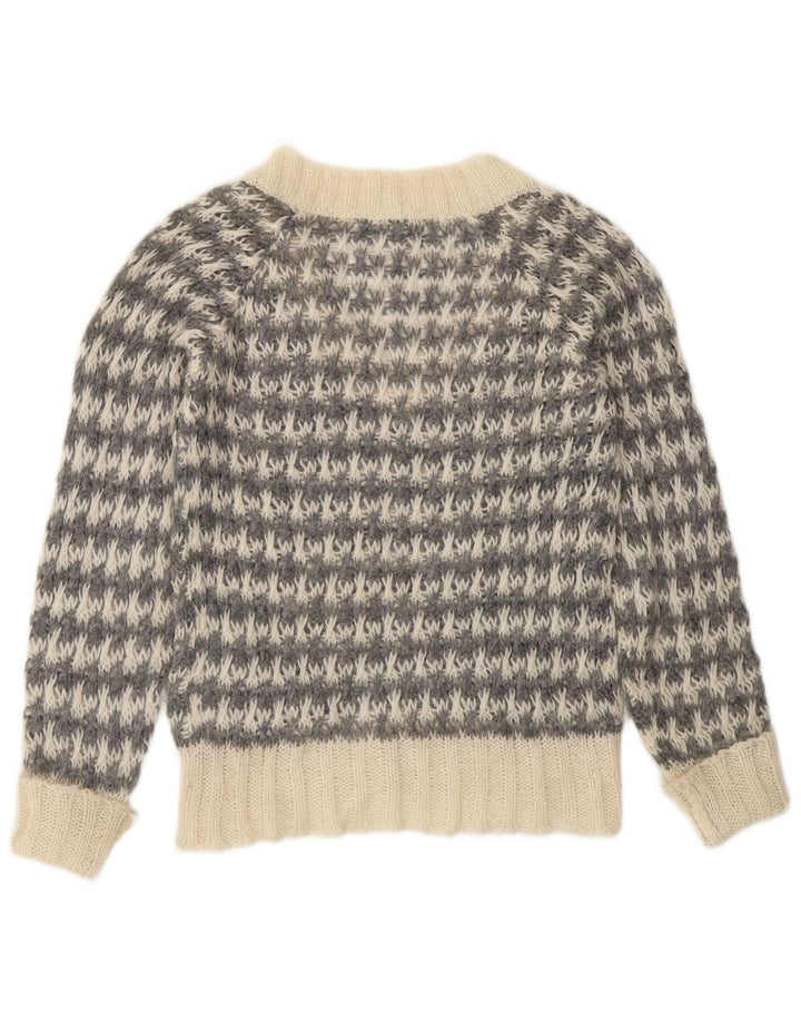 Suéter feminino Benetton com decote em V UK 14 Houndstooth cinza médio