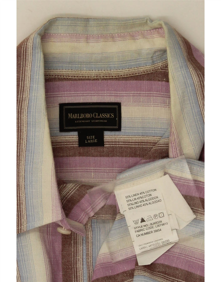 Camisa masculina de manga curta Marlboro Classics grande linho listrado multicolorido