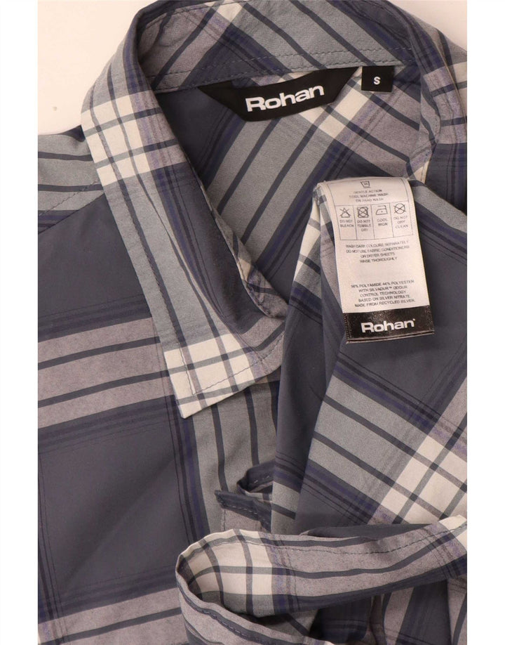 Rohan Camisa masculina de manga curta pequena azul xadrez poliamida