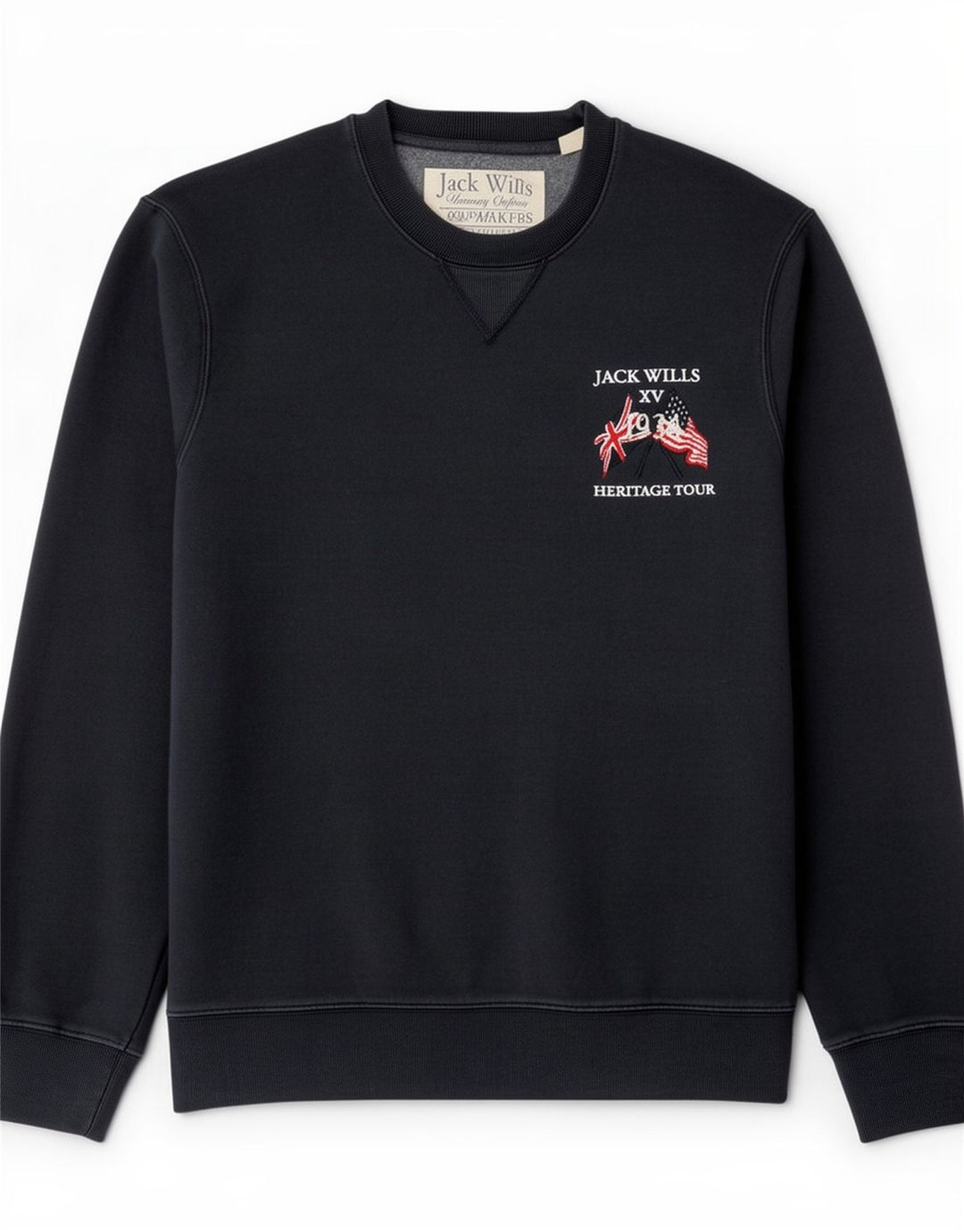 Jack Wills moletom gráfico masculino jumper médio azul marinho algodão