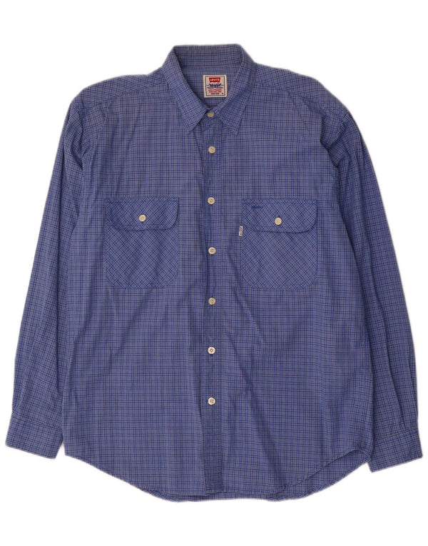 Camisa masculina Levi's de algodão xadrez azul médio