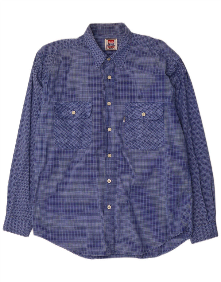 Camisa masculina Levi's de algodão xadrez azul médio