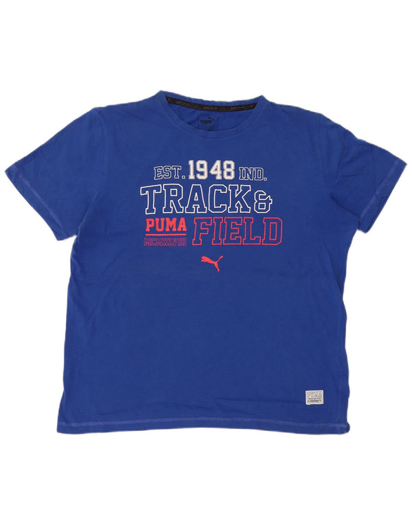 Puma Mens Graphic T-Shirt Top Médio Algodão Azul