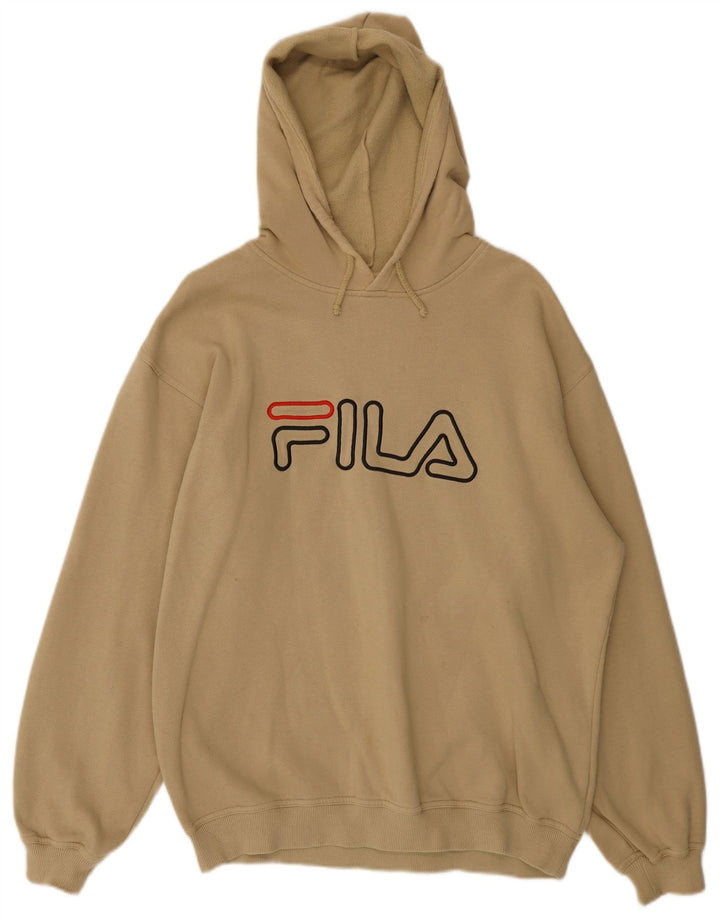 FILA Suéter com capuz gráfico masculino grande bege