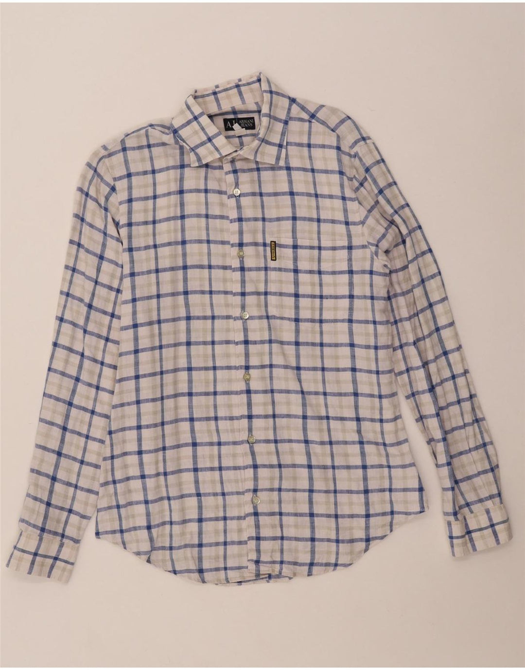 Camisa masculina ARMANI JEANS linho xadrez azul médio