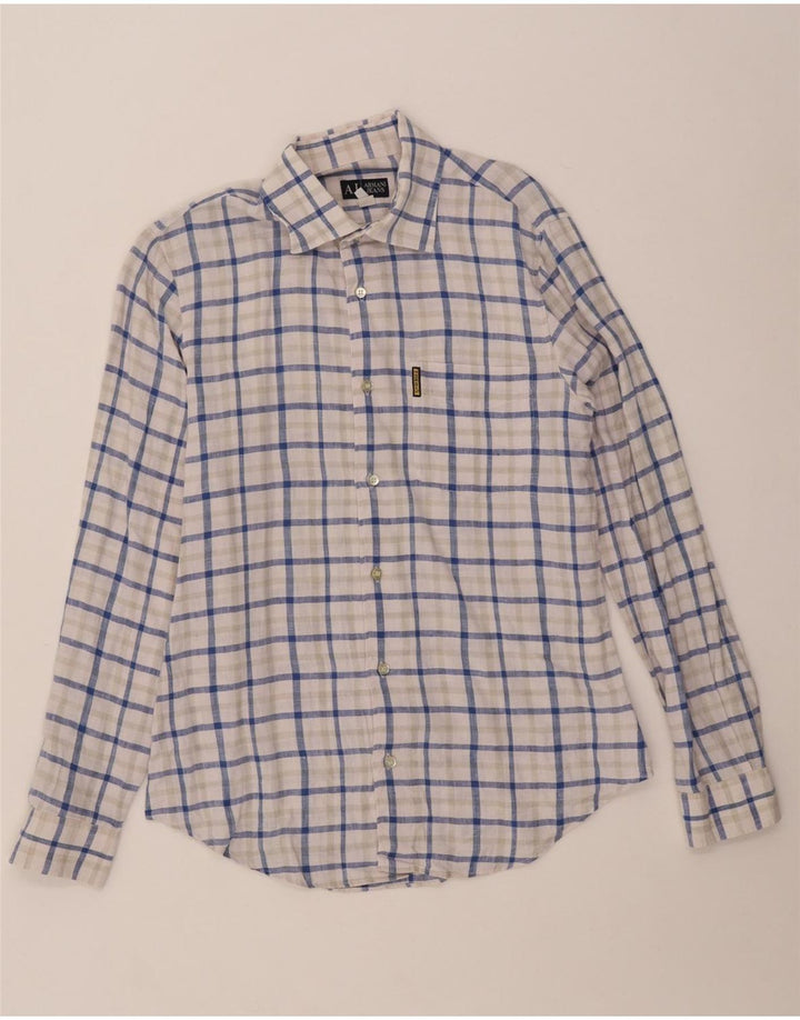 Camisa masculina ARMANI JEANS linho xadrez azul médio