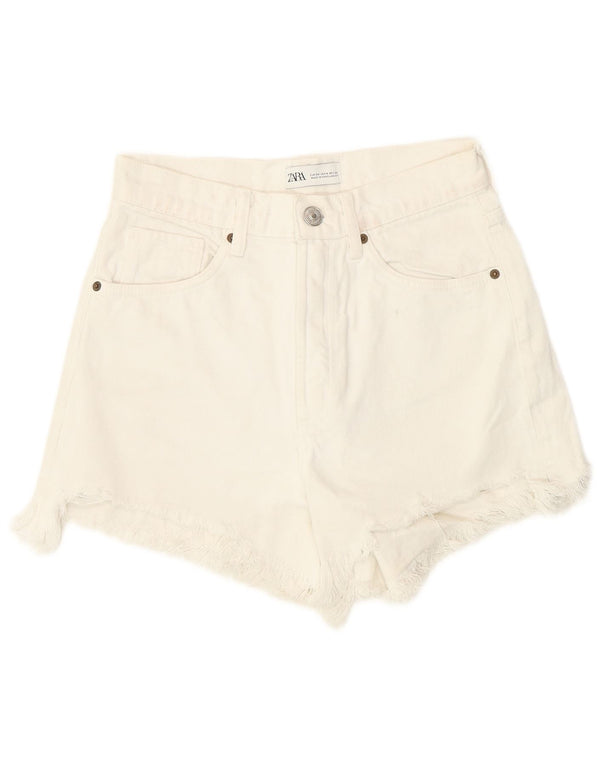 Zara Shorts jeans feminino de cintura alta EU 36 XS W26 branco