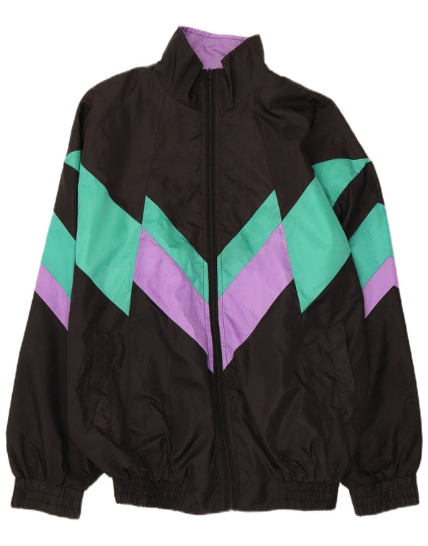 Jaqueta vintage masculina de agasalho grande bloco colorido preto