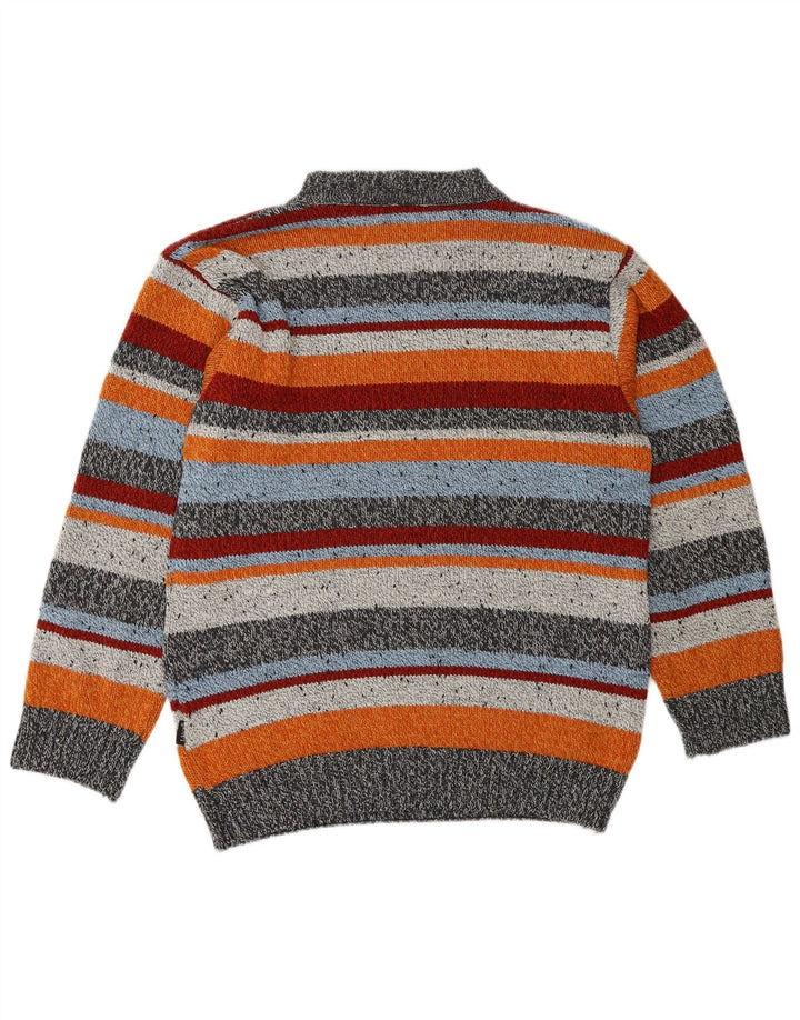 Suéter vintage masculino com gola redonda, grande lã listrada multicolorida