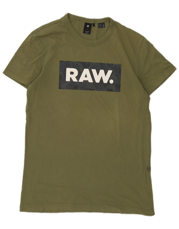 Camiseta gráfica masculina G-Star Top grande de algodão cáqui