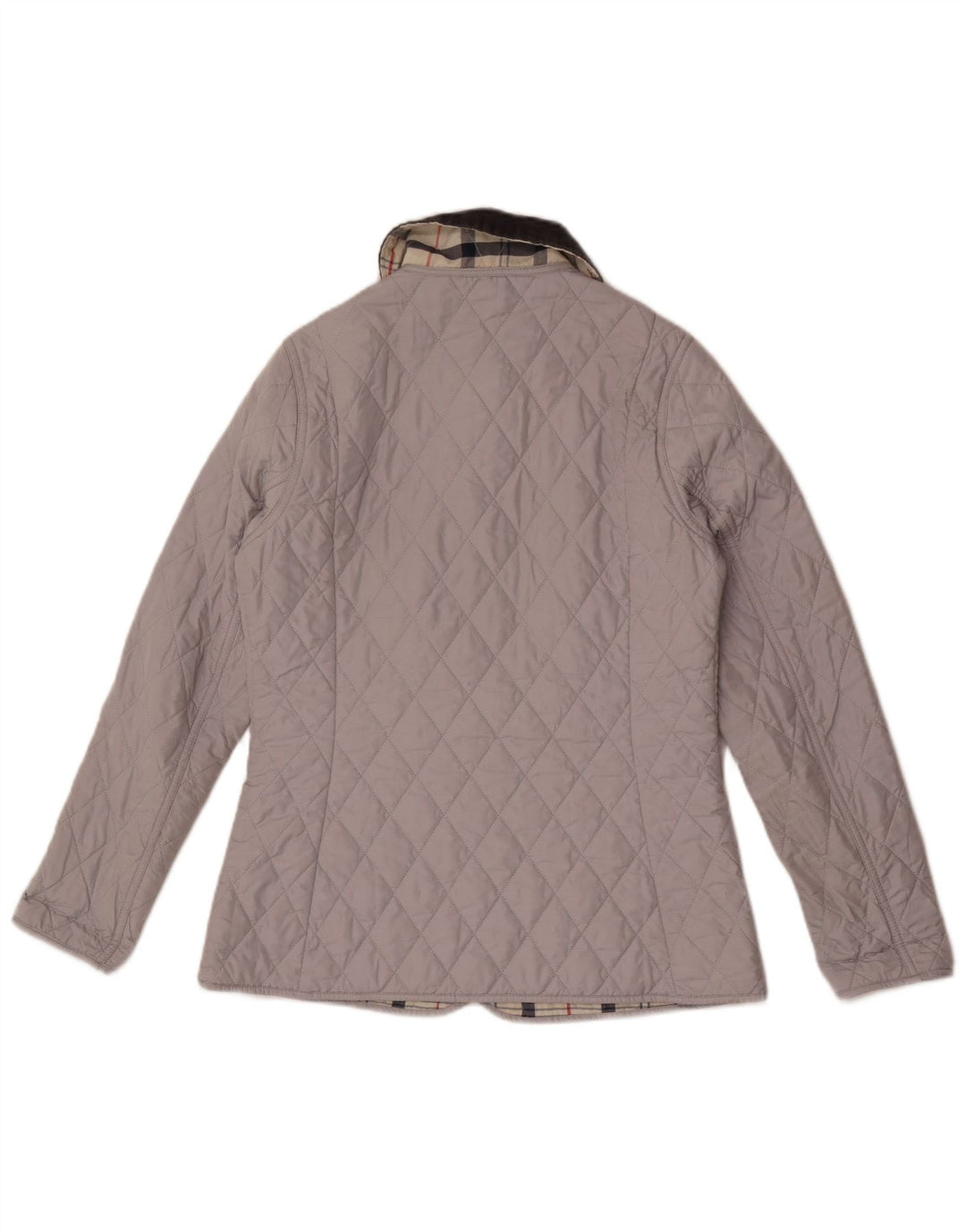 Jaqueta acolchoada feminina Barbour UK 8 poliéster colorblock cinza pequeno