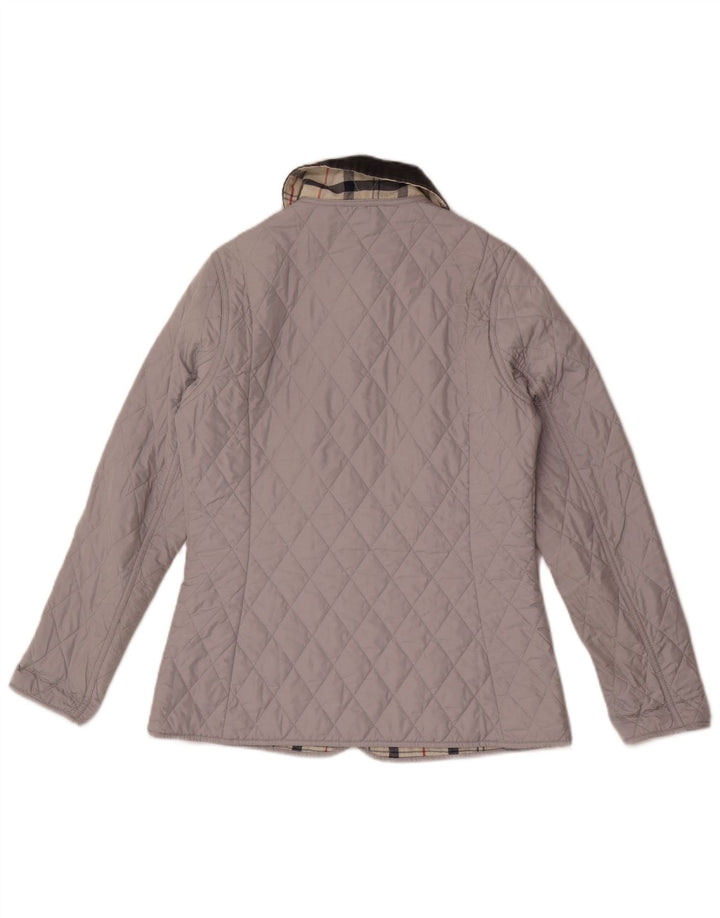 Jaqueta acolchoada feminina Barbour UK 8 poliéster colorblock cinza pequeno