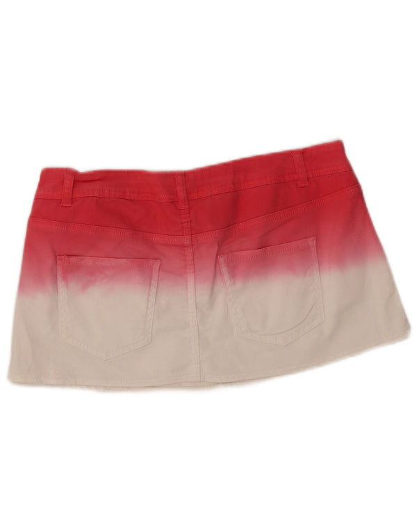 Minissaia jeans feminina Jane Norman Reino Unido 12 médio W32 algodão colorblock vermelho