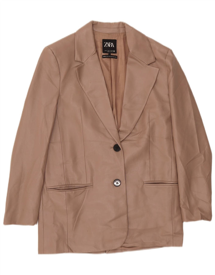 Jaqueta blazer feminina de couro sintético com 2 botões Zara UK 10 poliéster bege pequeno