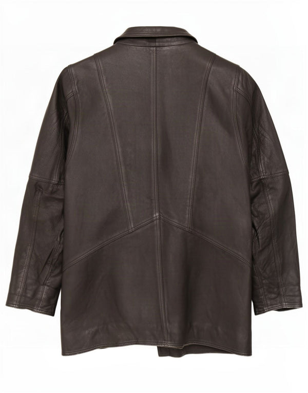 Casaco de couro grande vintage feminino UK 10 pequeno preto