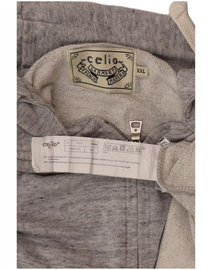 Suéter Celio masculino com capuz e zíper 2XL algodão manchado cinza