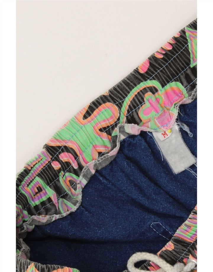 Shorts jeans feminino vintage médio W28 patchwork azul