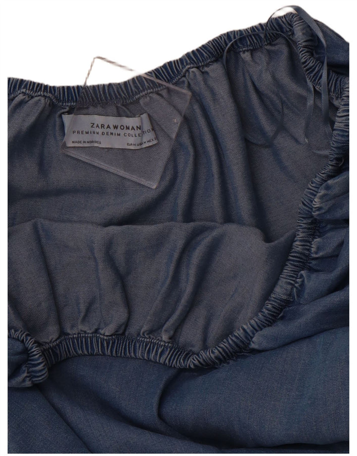 ZARA Top feminino manga 3/4 sem ombro Reino Unido 12 azul médio