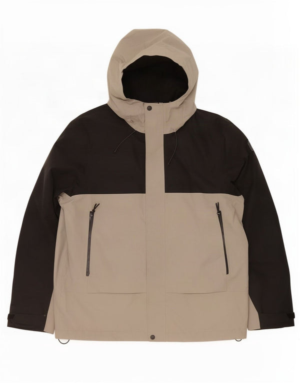 Jaqueta de chuva masculina com capuz Marks & Spencer Reino Unido 42 XL cinza colorblock poliéster