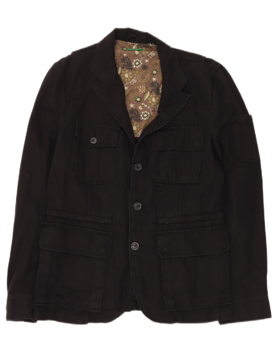 Jaqueta blazer masculina de 3 botões BENETTON IT 48 linho preto médio