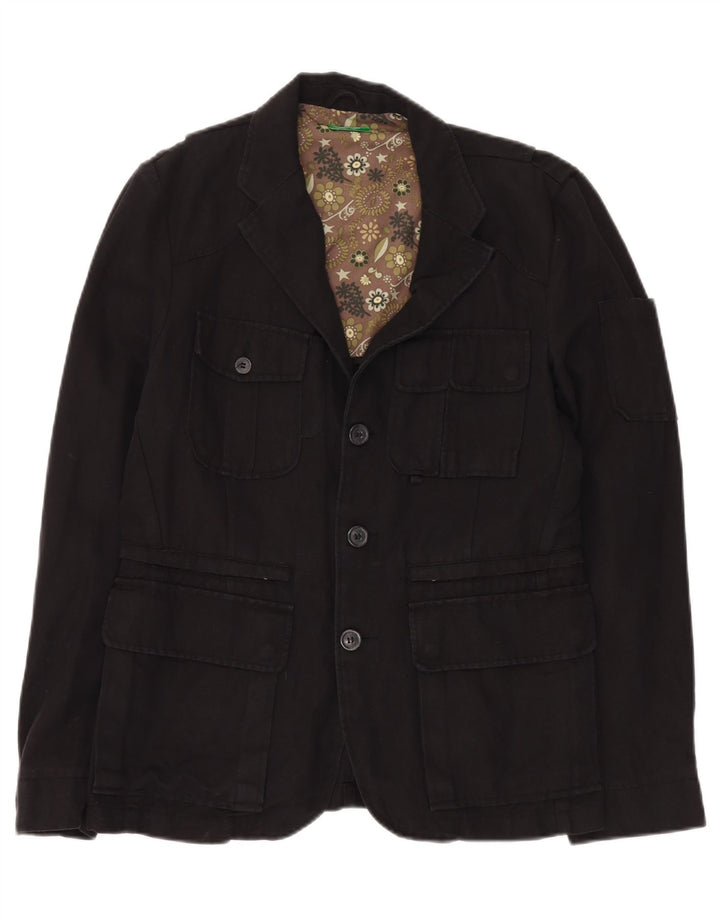 Jaqueta blazer masculina de 3 botões BENETTON IT 48 linho preto médio