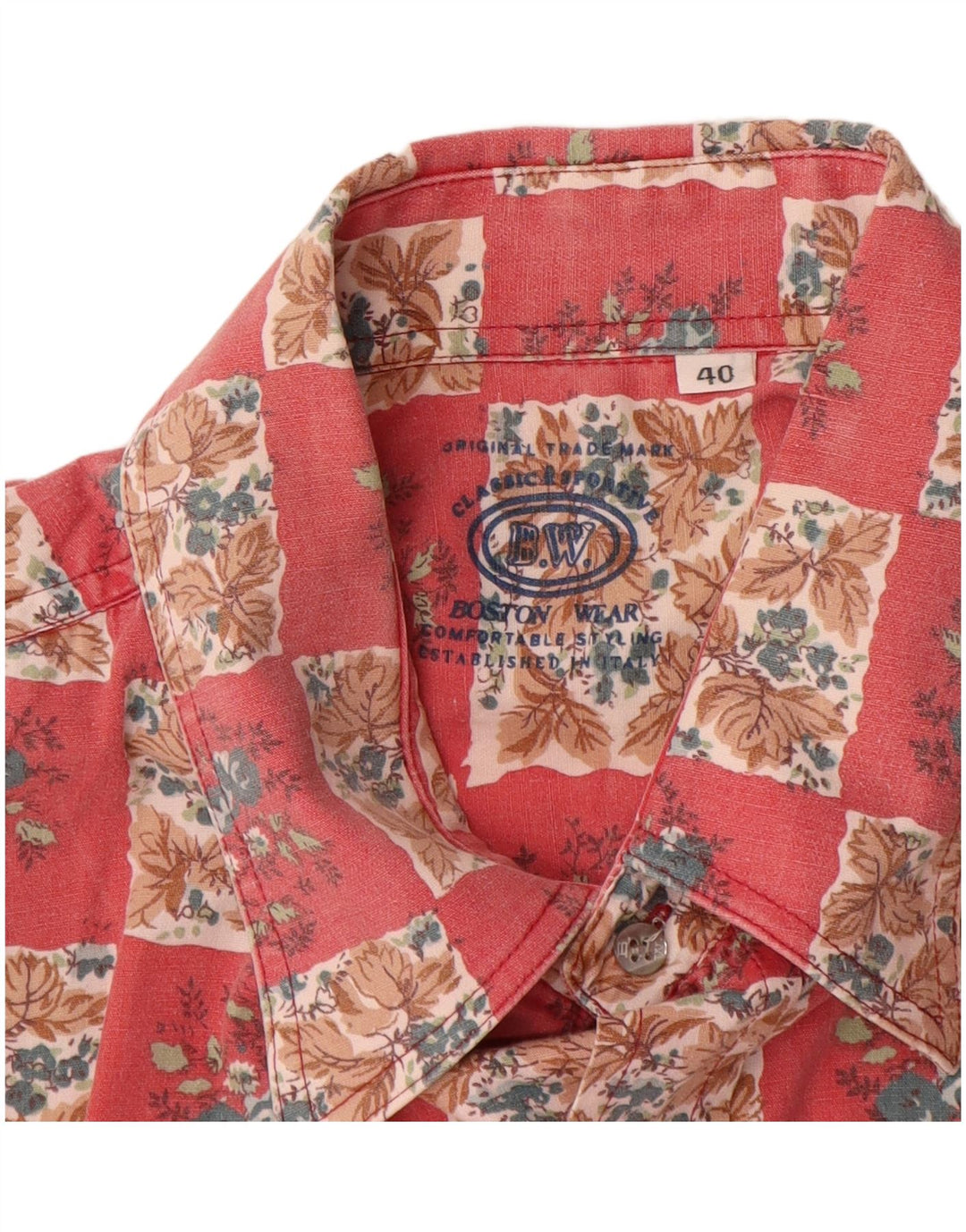 Camisa masculina de manga curta Boston tamanho 40 algodão floral vermelho médio