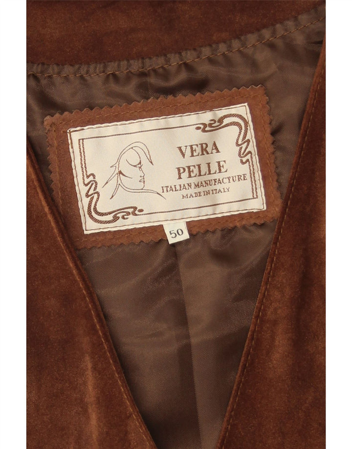 Colete masculino vintage de camurça IT 50 grande couro marrom