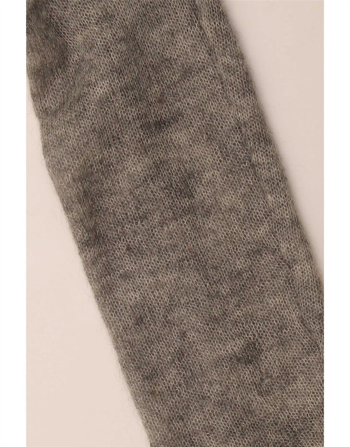 Suéter cardigã feminino vintage Reino Unido 16 grande elastano manchado cinza