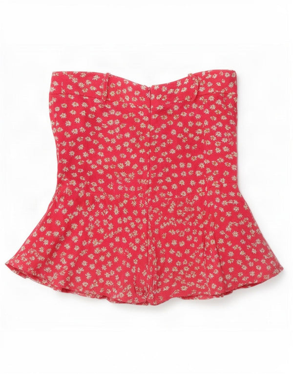 Zara Shorts feminino de cintura alta médio W28 viscose floral rosa