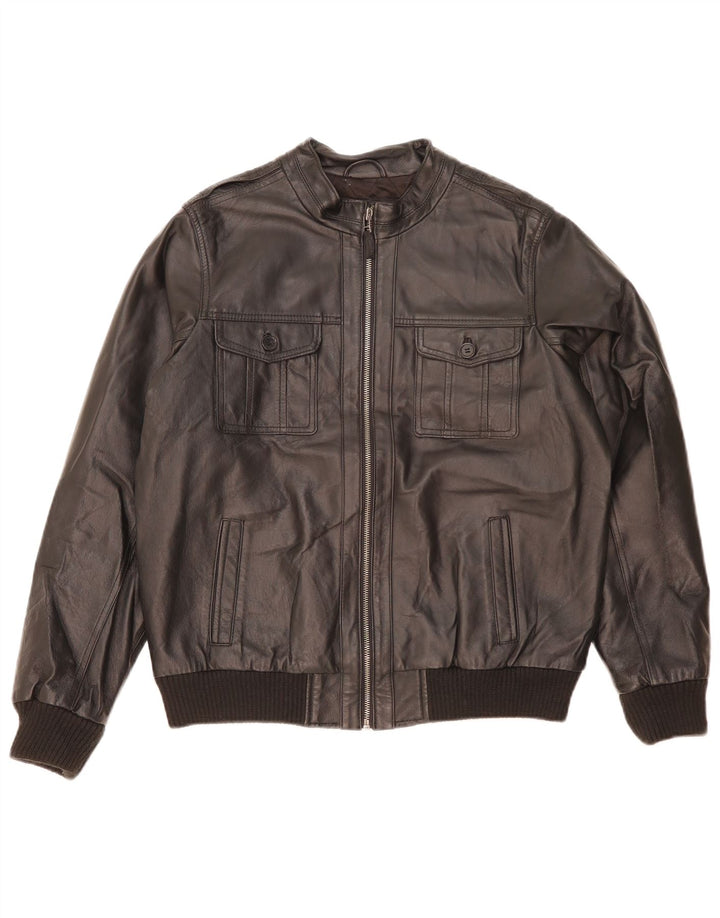 Jaqueta de couro masculina Marks & Spencer 13-14 anos couro preto