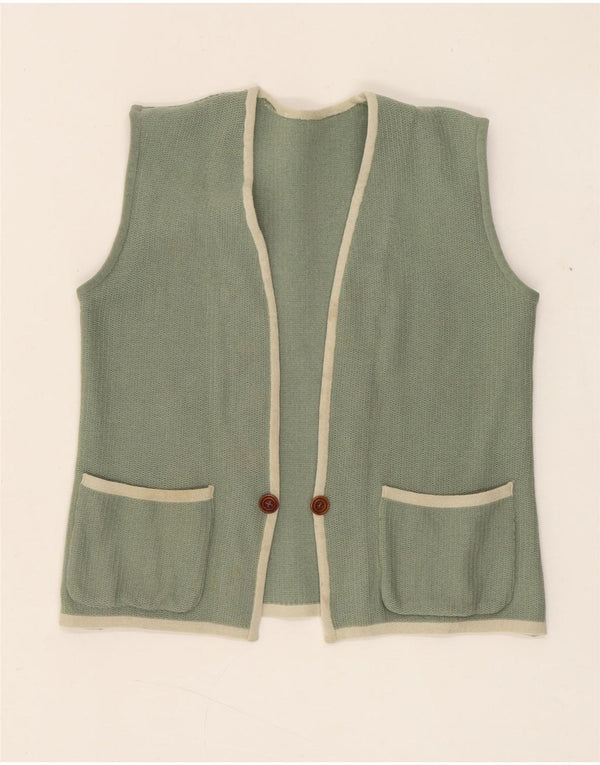 Colete de malha feminino vintage UK 8 pequeno verde listrado retrô