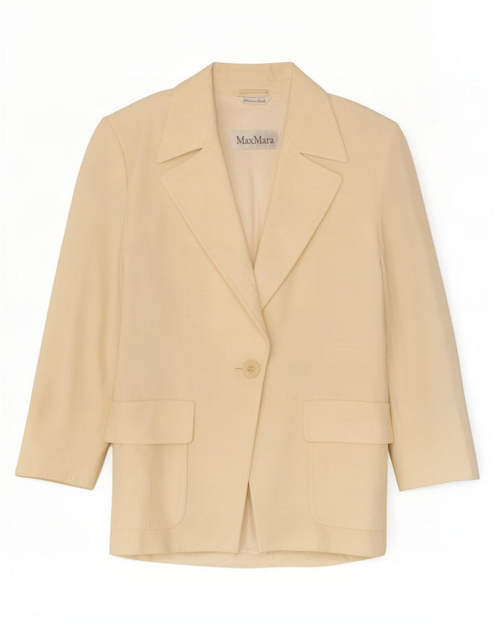 Jaqueta blazer feminina Max Mara manga 3/4 1 botão Reino Unido 18 XL off white
