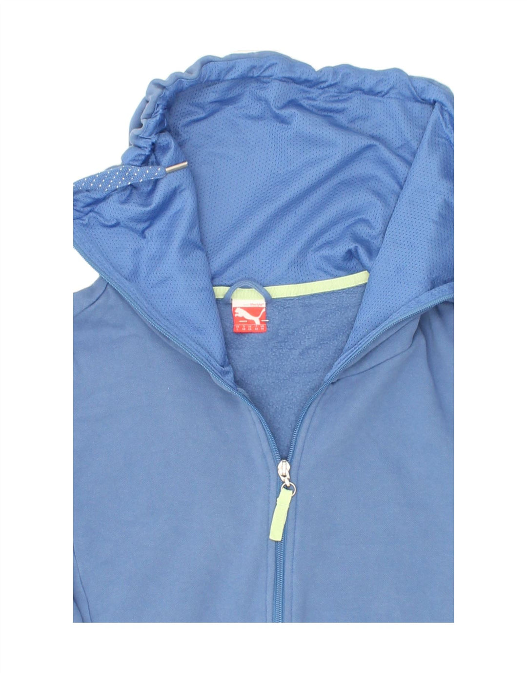 PUMA Womens Graphic Zip Hoodie Sweater UK 14 Large Blue Cotton Vintage Puma and Second-Hand Puma from Messina Hembry 