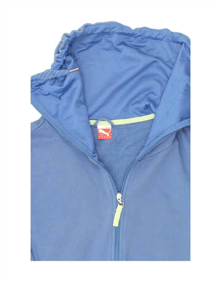PUMA Womens Graphic Zip Hoodie Sweater UK 14 Large Blue Cotton Vintage Puma and Second-Hand Puma from Messina Hembry 
