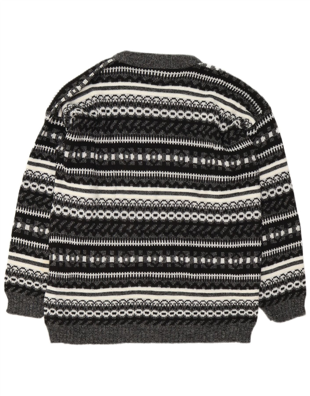 Suéter masculino vintage com gola canoa grande cinza Fair Isle